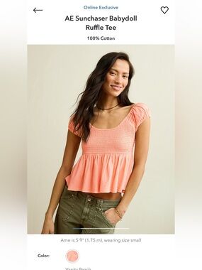 Aerie Sunchaser Babydoll Ruffle Shirt in Peach Medium